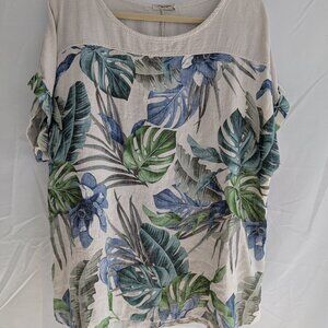 Lungo L'Arno Made In Italy 100% Linen Tropical Top Size 1X $25.00